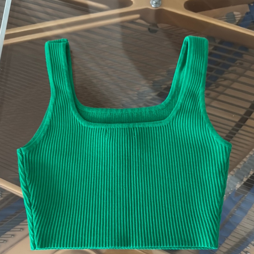 Green Ribbed Crop Top